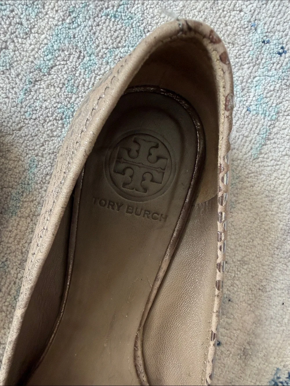 Tory Burch Metallic Taupe Logo Ballet Flats